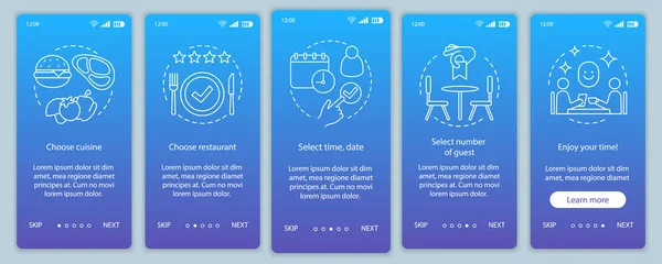 Restaurant Onboarding Mobile App Seite Bildschirmvektorvorlage Veranstaltungsgast Café Essen Coulsine — Stockvektor