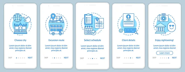 Turism Onboarding Mobilapp Skärmen Vector Mall City Rutten Händelse Utflykt — Stock vektor