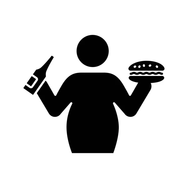 Знак Избыточного Веса Ожирения Символ Силуэта Увеличение Жира Диабет Нездоровое — стоковый вектор