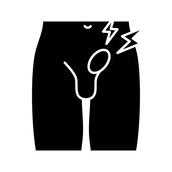 腹股沟疝标志符号图标 剪影符号 男性生殖系统疾病和问题 腹股沟疼痛和隆起 痛苦的睾丸损伤负空间 向量被隔绝的例证 — 图库矢量图片
