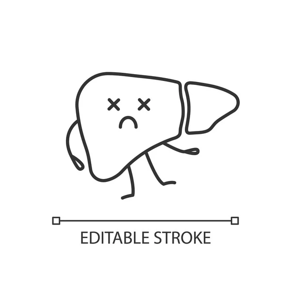 Icona Lineare Emoji Epatica Morta Illustrazione Linea Sottile Epatite Cirrosi — Vettoriale Stock