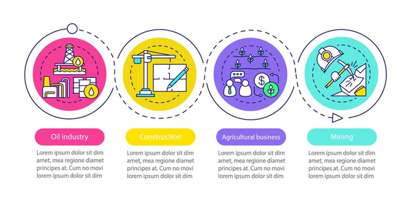 Modello Infografico Vettoriale Delle Industrie Industria Petrolifera Edilizia Agricoltura Miniere — Vettoriale Stock