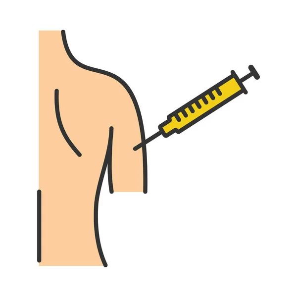 疫苗接种颜色图标 流感中枪 脊髓灰质炎麻疹疫苗妇女的手臂注射 破伤风疫苗程序 被隔绝的向量例证 — 图库矢量图片