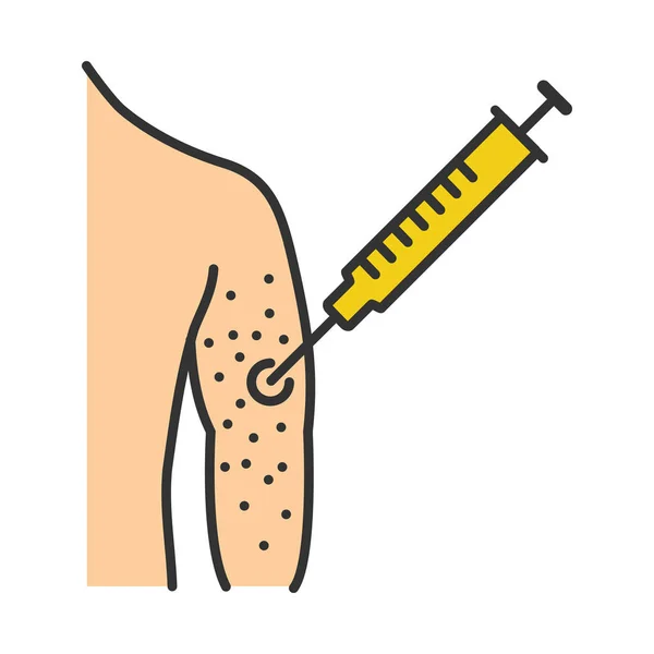 Ícone Cor Alergia Vacina Injecção Vacinação Seringa Braço Injecção Drogas — Vetor de Stock