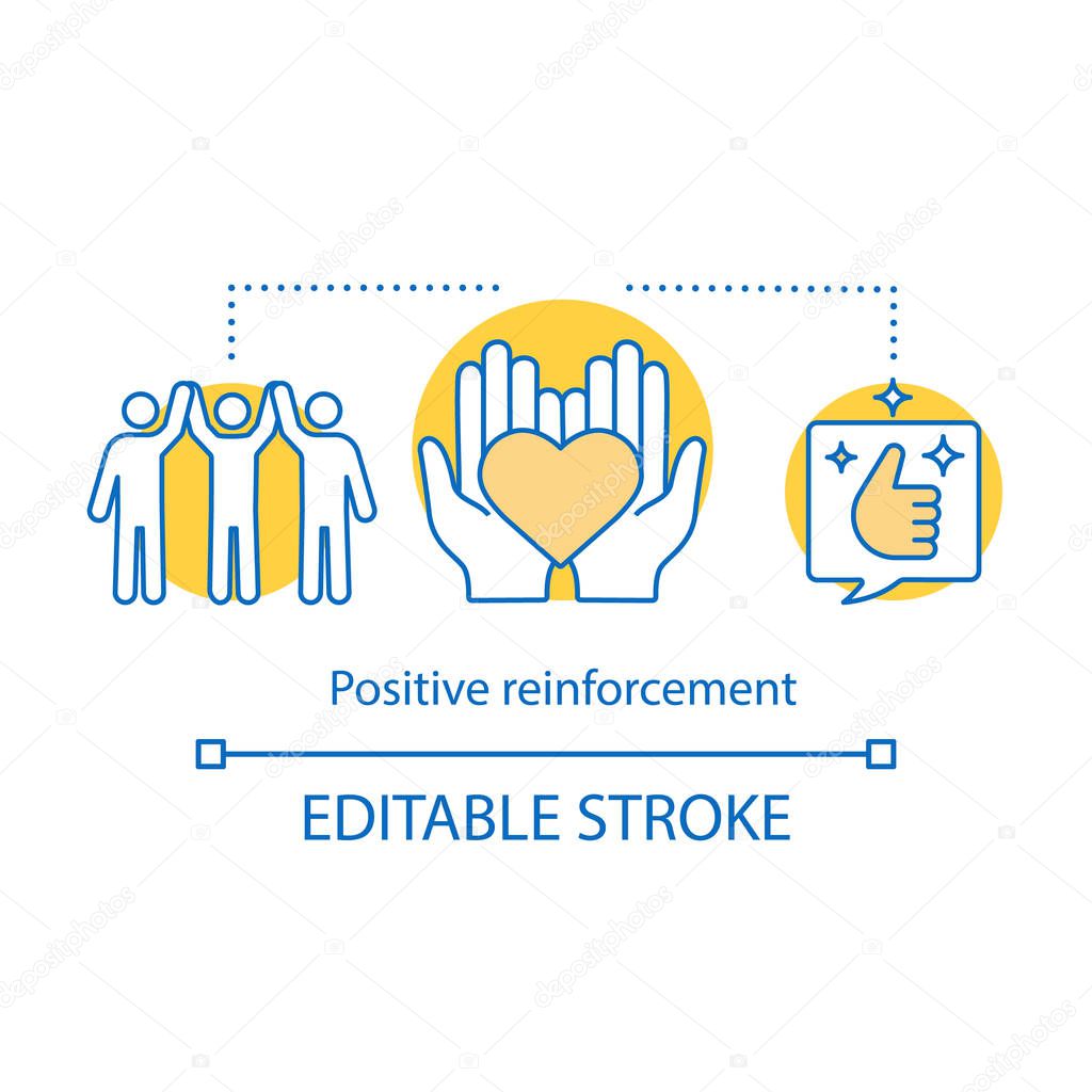 Positive reinforcement concept icon. Giving praise idea thin line illustration. Positive feedback. Friendliness. Employee satisfaction. Vector isolated outline drawing. Editable stroke