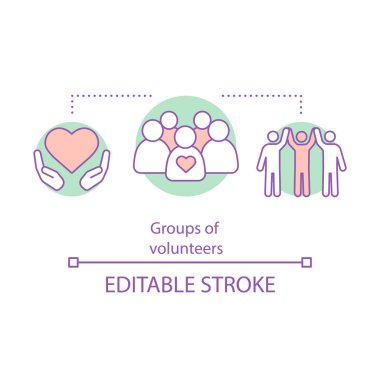 Yardım Vakfı kavramı simge. Gönüllü fikir grupları hat illüstrasyon ince. Hayır. Kar amacı gütmeyen kuruluş. Çizim vektör izole anahat