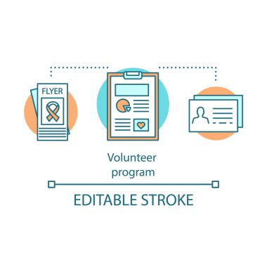 Gönüllü yurtdışında programı kavramı simge. AIDS, kanser hizmet organizasyon fikir ince hat illüstrasyon. Hayır. Yardım Vakfı. Çizim vektör izole anahat