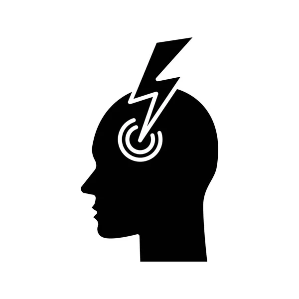 Icône Glyphe Migraine Symbole Silhouette Tête Humaine Avec Éclair Mal — Image vectorielle