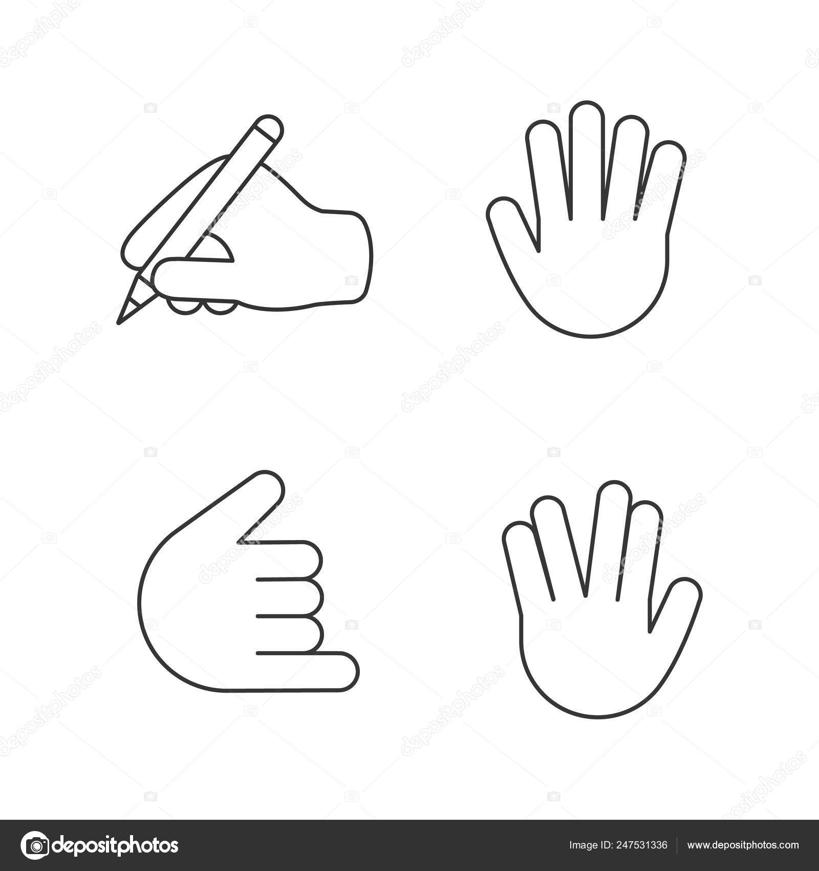 Hand gesture emojis linear icons set. Thin line contour symbols