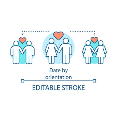 Oryantasyon kavramı simge ile tarih. Geterosexual, Eşcinsel aşk arama app fikir ince hat illüstrasyon. Homoseksüel çöpçatanlık. Aynı dating online cinsiyet. İzole anahat çizim vektör. Düzenlenebilir kontur