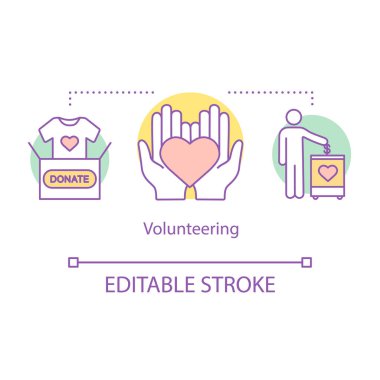 Kavramı simge gönüllü. Sponsorluk fikir ince hat illüstrasyon. Yardım Vakfı. Hayır kurumuna bağış. Bağış toplama. Çizim vektör izole anahat