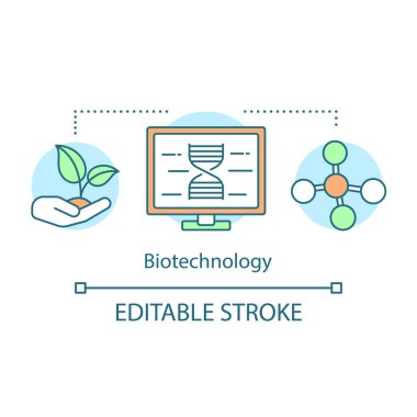 Biyoteknoloji kavramı simge. Biyokimya fikir ince hat illüstrasyon. Bilimsel araştırma laboratuvarı. Test laboratuvarı deney. Moleküler Biyoloji. İzole anahat çizim vektör. Edtable inme