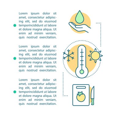 Gıda güvenliği makale sayfa şablonu. Broşür, dergi, kitapçık tasarımı ile kutsal kişilerin resmi, metin kutuları. Gıda işleme, işleme. Yemek, yemek hazırlama. Baskı tasarımı. Metin alanı olan konsept çizimler