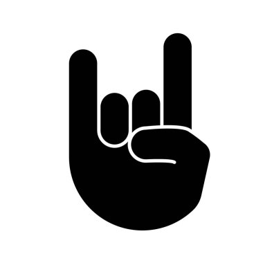 Jest karakter simgesi devam et. Siluet simge. Boynuzları emoji imzala. Şeytan parmaklar. Heavy metal el hareketi. Negatif alan. İzole vektör çizim