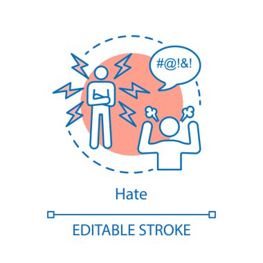 Kavramı simge nefret ediyorum. Saldırganlık fikir ince hat illüstrasyon. İlişki çatışma. Sevmemek. Rahatsız davranış. Nefret kişi. Kızgın çığlık duygu. İzole anahat çizim vektör. Düzenlenebilir kontur