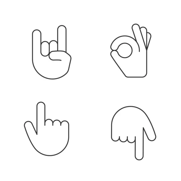 Mano Gesto Emojis Iconos Lineales Conjunto Símbolos Contorno Línea Delgada — Vector de stock