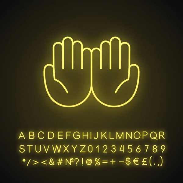 Manschettenknöpfe Hände Neonlicht Symbol Handflächen Zusammen Emojis Bettelnde Gesten Islams — Stockvektor