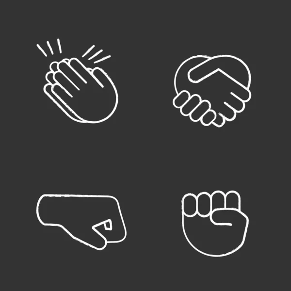 Hand Gesture Emojis Chalk Icons Set Applause Congratulation Handshake Gesturing — Stock Vector