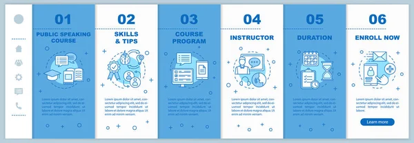 Curso Língua Pública Onboarding Mobile Web Pages Vector Template Treinamento — Vetor de Stock