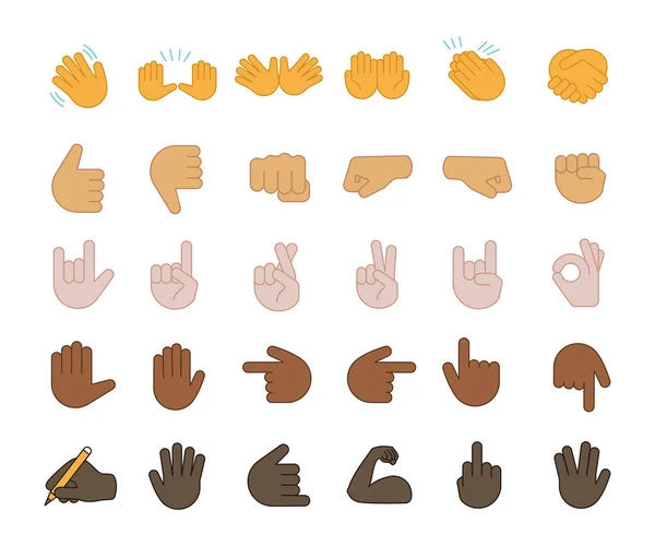 Ensemble Mains Gestes Emoji Sur Fond Blanc — Image vectorielle