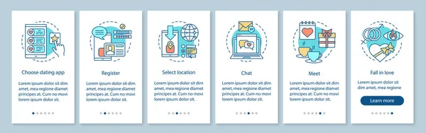 Online Dating App Onboarding Mobile Seite Bildschirm Vektor Vorlage Wählen — Stockvektor
