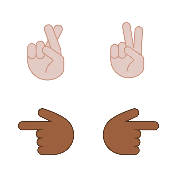 Χέρι Χειρονομία Emojis Χρώμα Σετ Εικονιδίων Τύχη Ψέμα Νίκης Χειρονομώ — Διανυσματικό Αρχείο