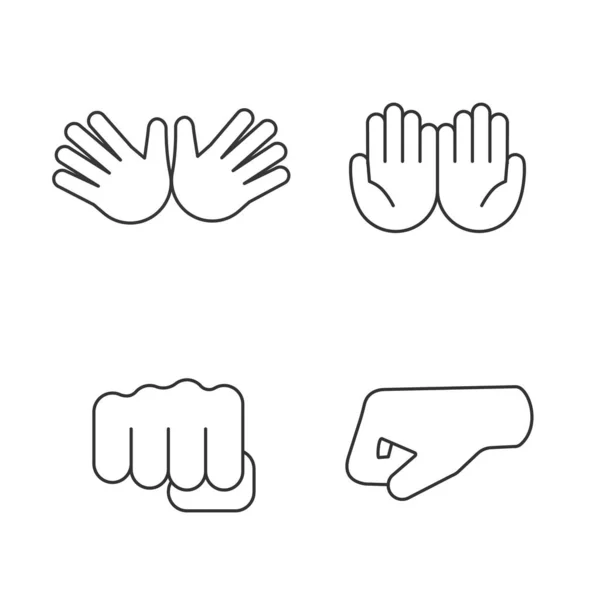 Ręką Gest Emojis Liniowe Ikony Ustaw Cienka Linia Symbole Konturu — Wektor stockowy