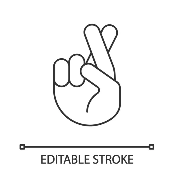 指を交差絵文字線形アイコン 細い線の図 運がよければ 迷信の手ジェスチャー 中指の手を渡った 輪郭のシンボル ベクトル分離外形図します 編集可能なストローク — ストックベクタ