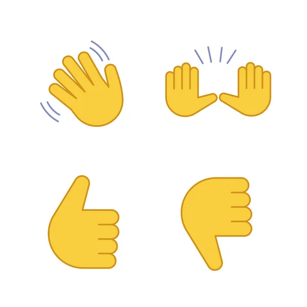 手ジェスチャー絵文字の色アイコン セット こんにちは さようなら 良い仕事は 不承認を身振りで示します 手を振ると 手を上げる 親指を上下 分離ベクトル — ストックベクタ