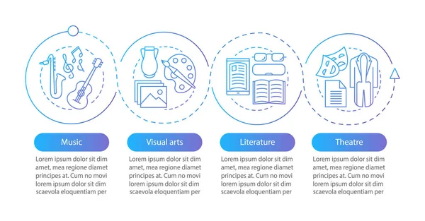 Art Vektor Infographic Sablon Típusú Zene Képzőművészet Színház Irodalom Szabadidő — Stock Vector