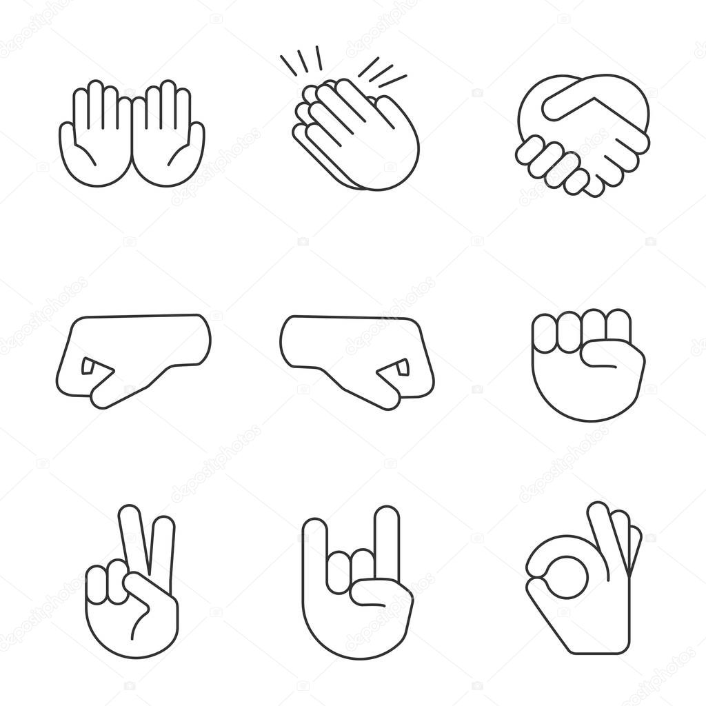 set of hands gestures emoji on white background