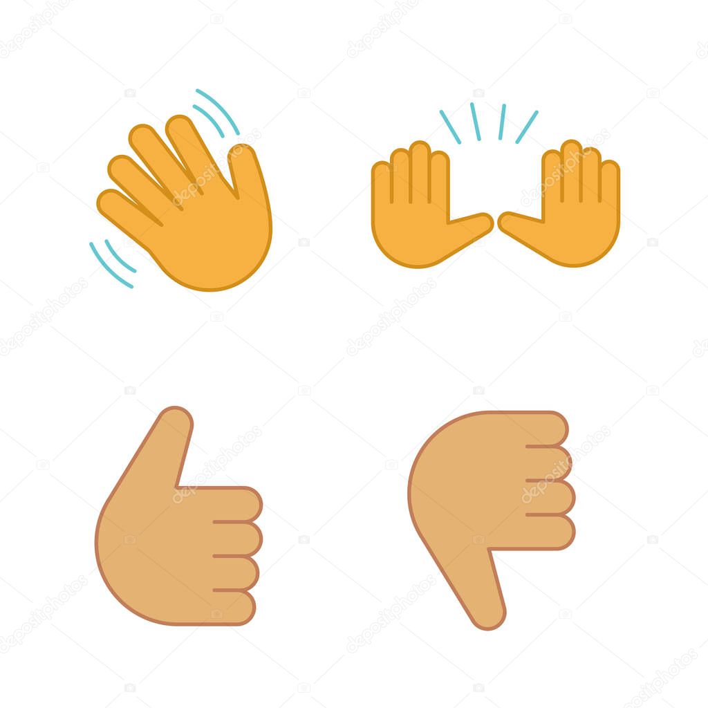 Hand Gesture Emojis Color Icons Set Hello Goodbye Stop Good Job Disapproval Gesturing Waving And Raising Hands Thumbs Up And Down Isolated Vector Illustrations Premium Vector In Adobe Illustrator Ai