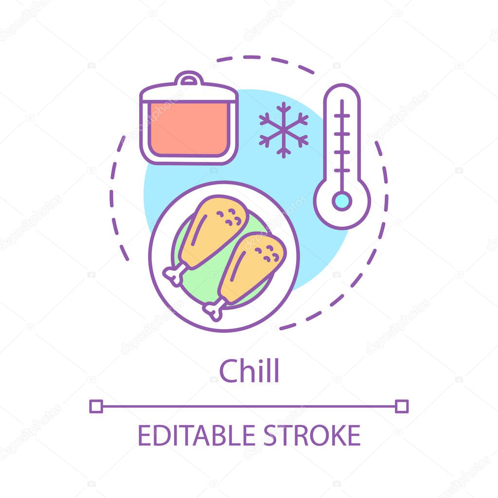 Chilled food concept icon. Meal storage idea thin line illustration. Cooking. Food safety, preparation. Vector isolated outline drawing. Editable stroke