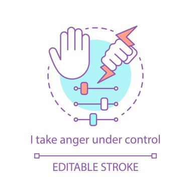 Öfke kontrolü kavramı simge. Soğukkanlılığını fikir ince hat illüstrasyon. Kendini kontrol kısıtlama duygu. Sakin tutum. Uyarı davranış. Agresif ruh hali. İzole anahat çizim vektör. Düzenlenebilir kontur