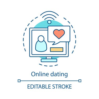Online dating kavramı simgesi. Sohbet, fikir ince hat illüstrasyon mesajlaşma romantik. Konuşma balonu kalp ile. Internet Tarih, flört. Çöpçatanlık. İzole anahat çizim vektör. Düzenlenebilir kontur
