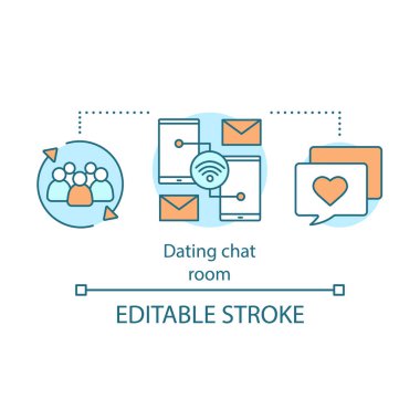 Sohbet odası kavramı simge çıkıyor. Online fikir ince hat illüstrasyon mesajlaşma. Sohbet romantik. Konuşma balonu kalp ile. Internet iletişimi. İzole anahat çizim vektör. Düzenlenebilir kontur 