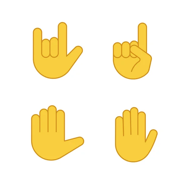 Mano Gesto Emojis Iconos Color Conjunto Quiero Heavy Metal Cielo — Archivo Imágenes Vectoriales