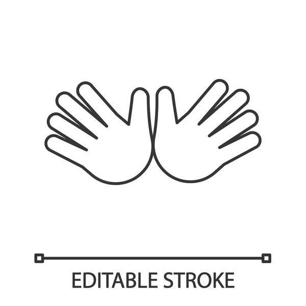 開いて手線形アイコン 細い線の図 ジャズ手の絵文字 ジェスチャの絵文字を抱っこ 輪郭のシンボル ベクトル分離外形図します 編集可能なストローク — ストックベクタ