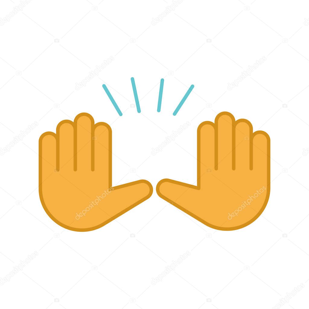 Raising hands gesture color icon. Stop, surrender gesturing. Waving two palms emoji. Isolated vector illustration