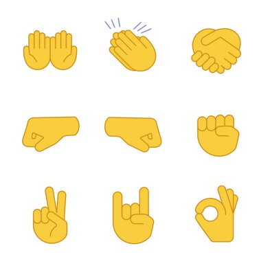 Hand gesture emojis color icons set clipart