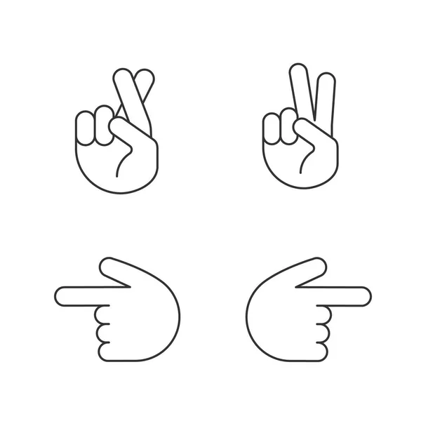 Kéz gesztus emojis lineáris ikonok beállítása — Stock Vector