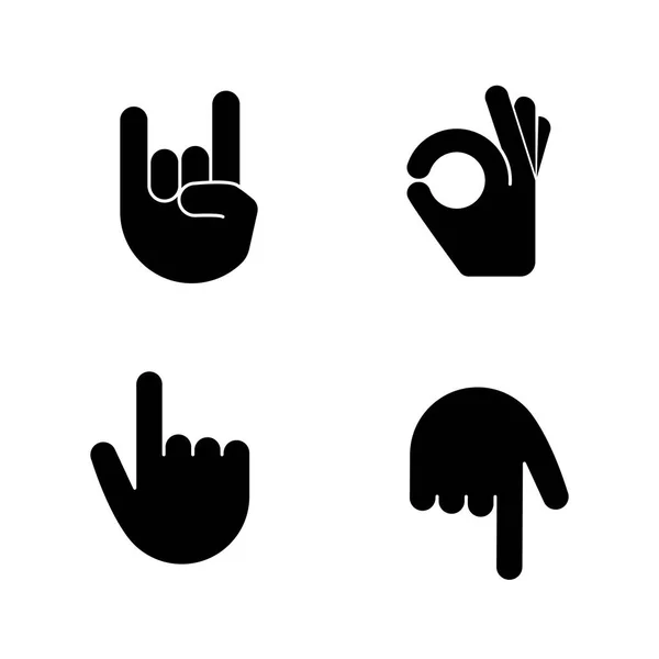 Hand Geste Emojis Glyphen-Symbole gesetzt — Stockvektor