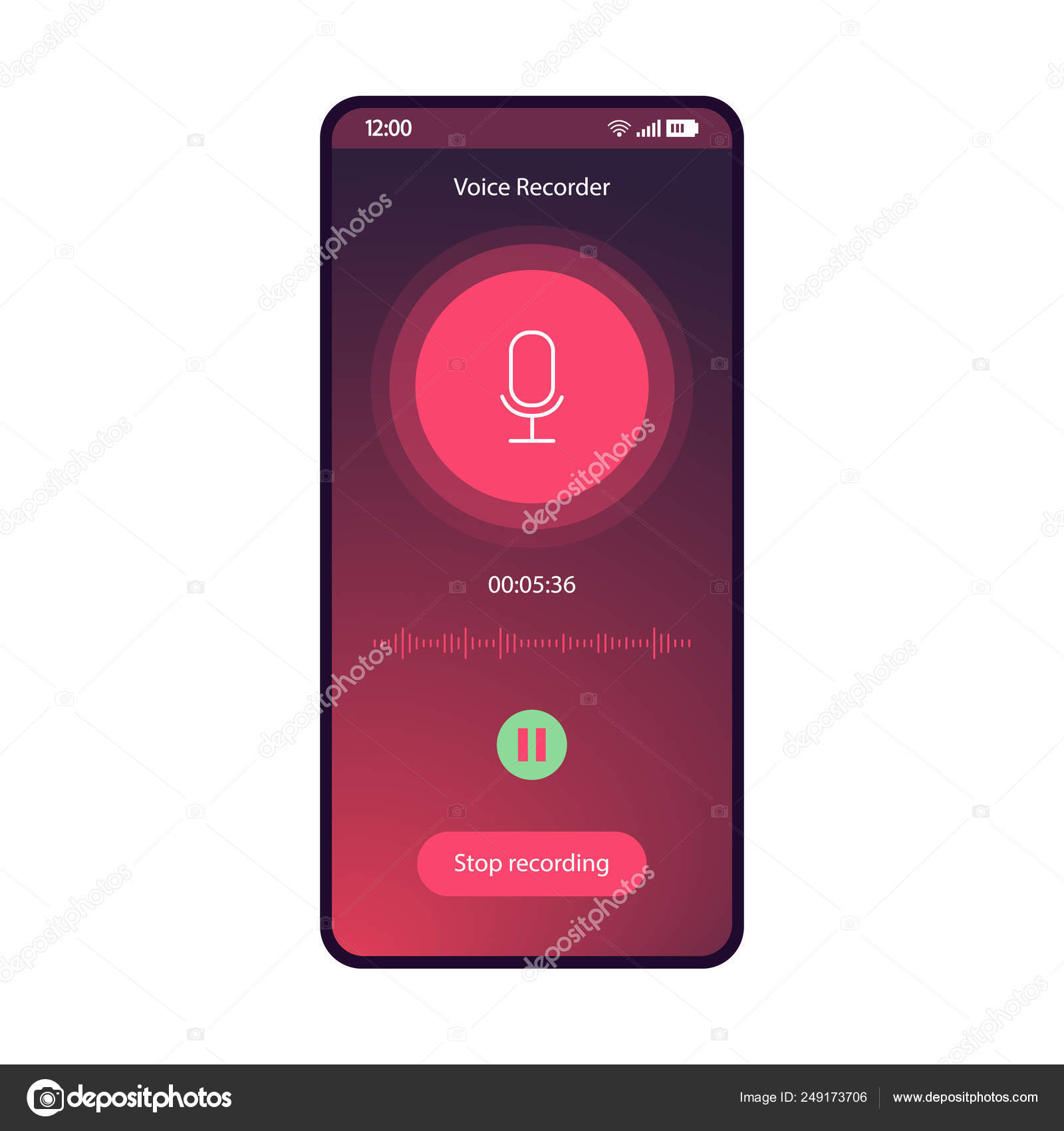 Voice recorder app smartphone interface vector template Stock Vector by