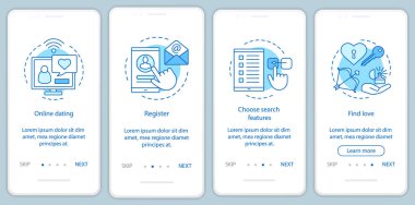 Dating Online onboarding mobil uygulaması vektör şablonu