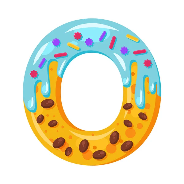 Donut cartone animato O lettera vettoriale illustrazione — Vettoriale Stock