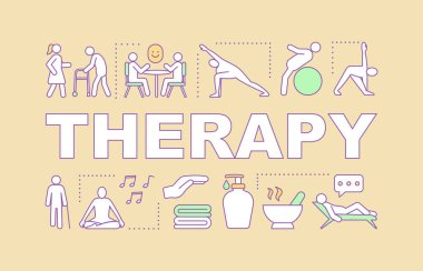 Fizik tedavi kelime kavramları afiş. Rehabilitasyon Kliniği. Sağlık. Fizyoterapist. Tanıtım, Web sitesi. Tipografi fikir doğrusal simgeleri ile harfler izole. Vektör anahat çizim