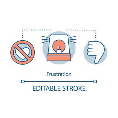 Hayal kırıklığı kavramı simge. Hayal kırıklığı fikir ince hat illüstrasyon. Sosyal ağ sevmemek. Birisi için düşmanlık. Depresyon, hayal kırıklığı. İzole anahat çizim vektör. Düzenlenebilir kontur