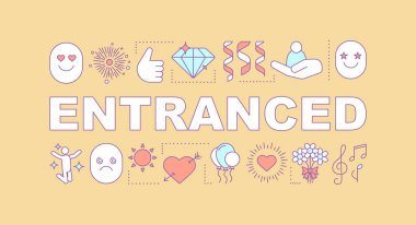 Kendinden geçmiş kelime kavramları afiş. Aşk, keyfi, mutluluk hissediyorum. Parti. Tatil kutlaması. Tanıtım, Web sitesi. İzole yazı tipografi fikir, doğrusal simgeler. Vektör anahat çizim