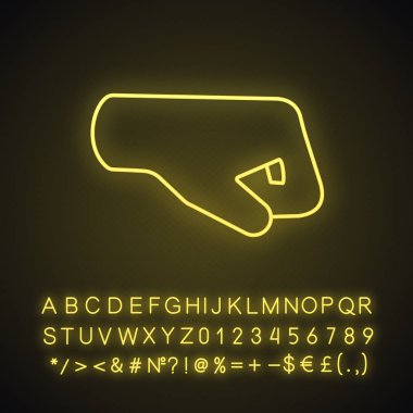 Right fist emoji neon light icon. Right-facing fist. Fist-bump. Brofist. Glowing sign with alphabet, numbers and symbols. Vector isolated illustration clipart