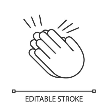 Alkışlayan eller emoji doğrusal simgesi. İnce hat illüstrasyon. Alkış jest. Kutlama. Kontur sembolü. İzole anahat çizim vektör. Düzenlenebilir kontur